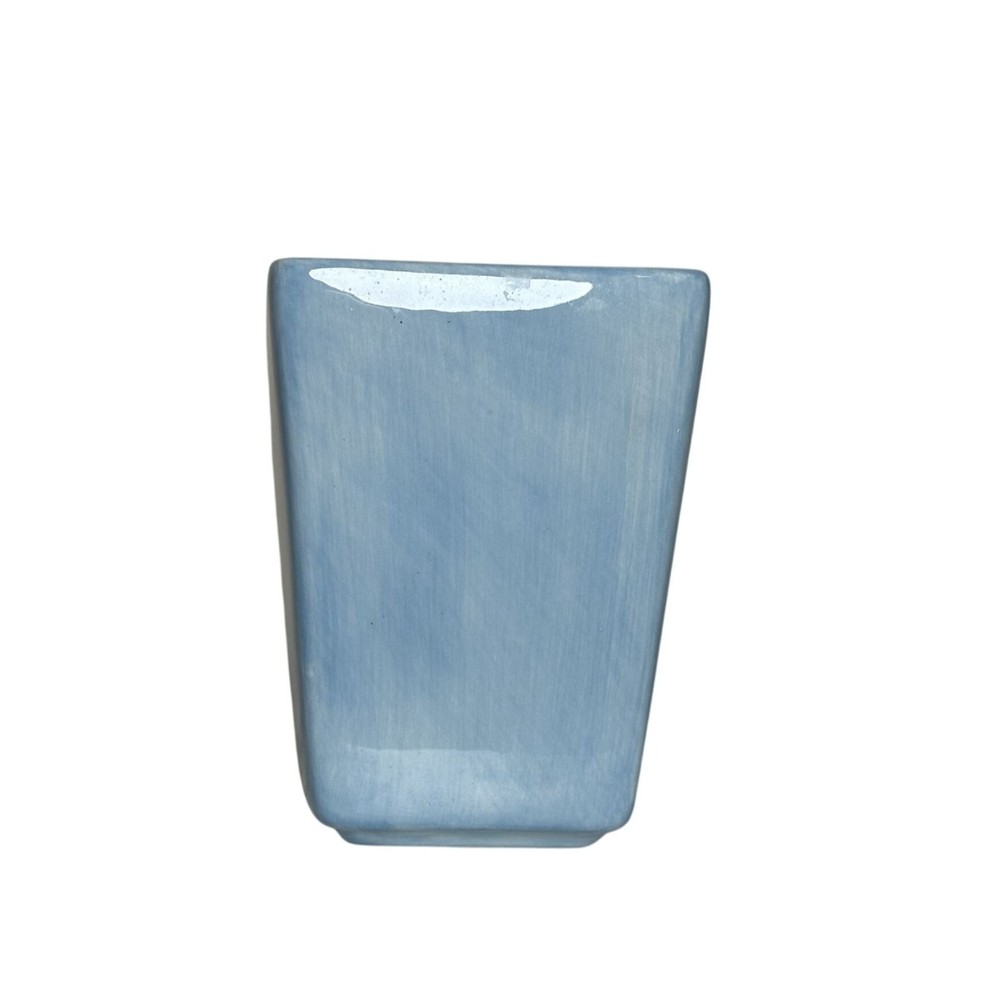 Pottery Barn Blue Ceramic Planter Square Minimalist Decor