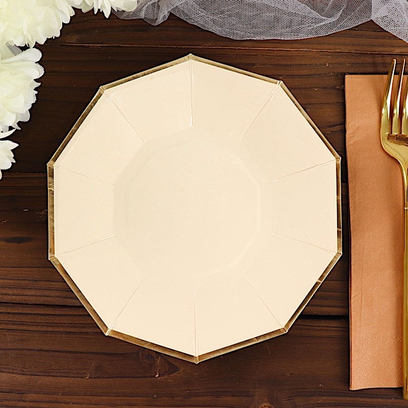 25 BEIGE 7" Decagon Salad Dinner Paper Plates Disposable Tableware
