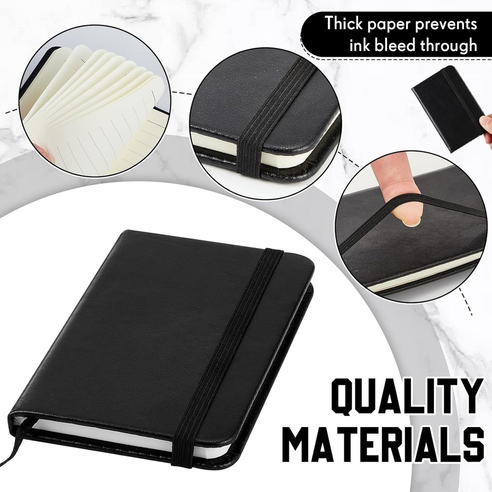 Compact 4-Pc Black Leather Notepad Set - 50 Pages Each for On-the-Go Notes