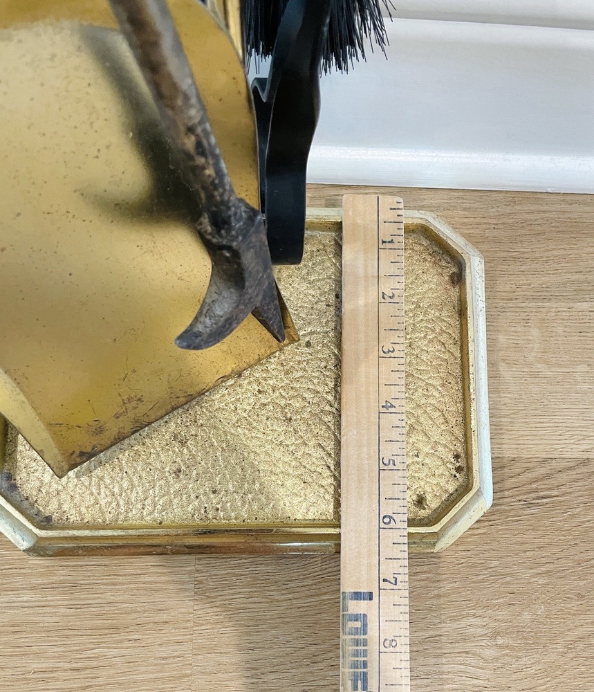 Vintage Brass/Cast Iron Heavy Solid 5-Piece Fireplace Tool & Stand Set