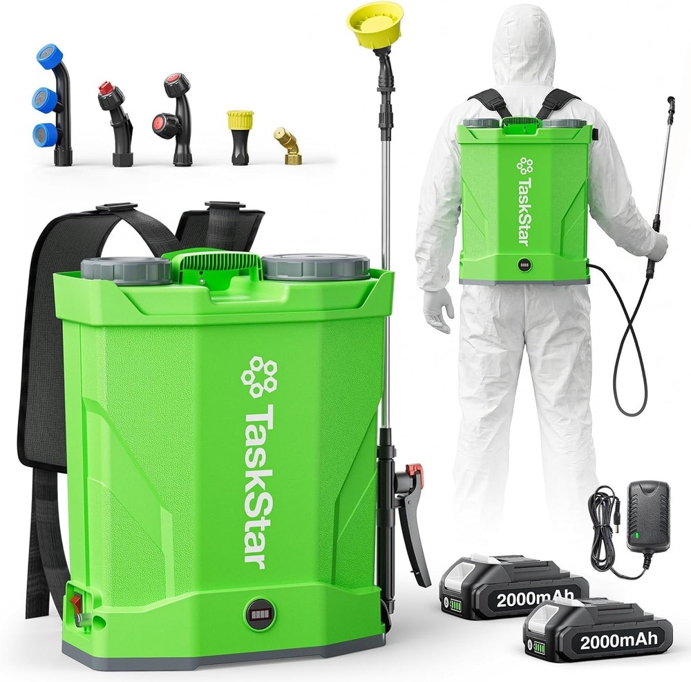 TaskStar 4 Gallon Battery Powered Electric Backpack Sprayer  2 * 2000mAh Battery