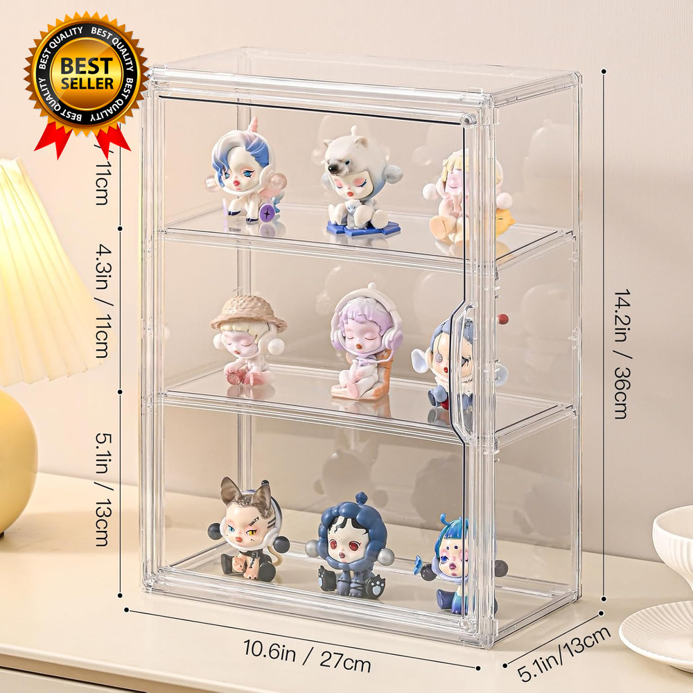 3 Tier Clear Display Case for Figures, Wall-Mounted Acrylic Storage Organizer