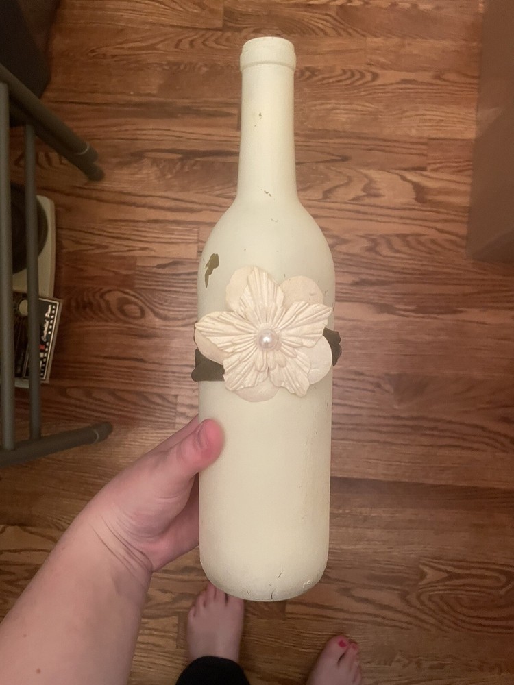 white Pretty Rustic Wine Bottle Centerpiece -Hand Made