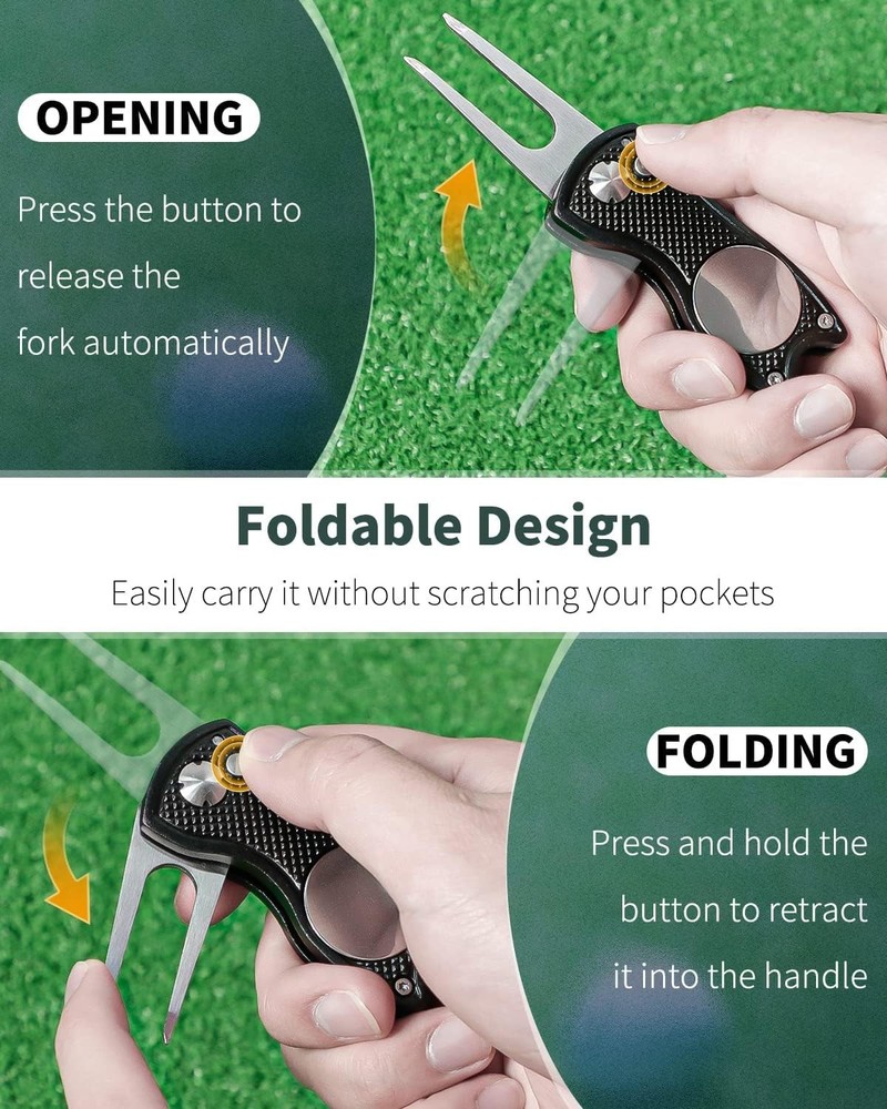 Golfers' Essential: Foldable Divot Repair Tool with Magnetic Marker, Multi-Pack