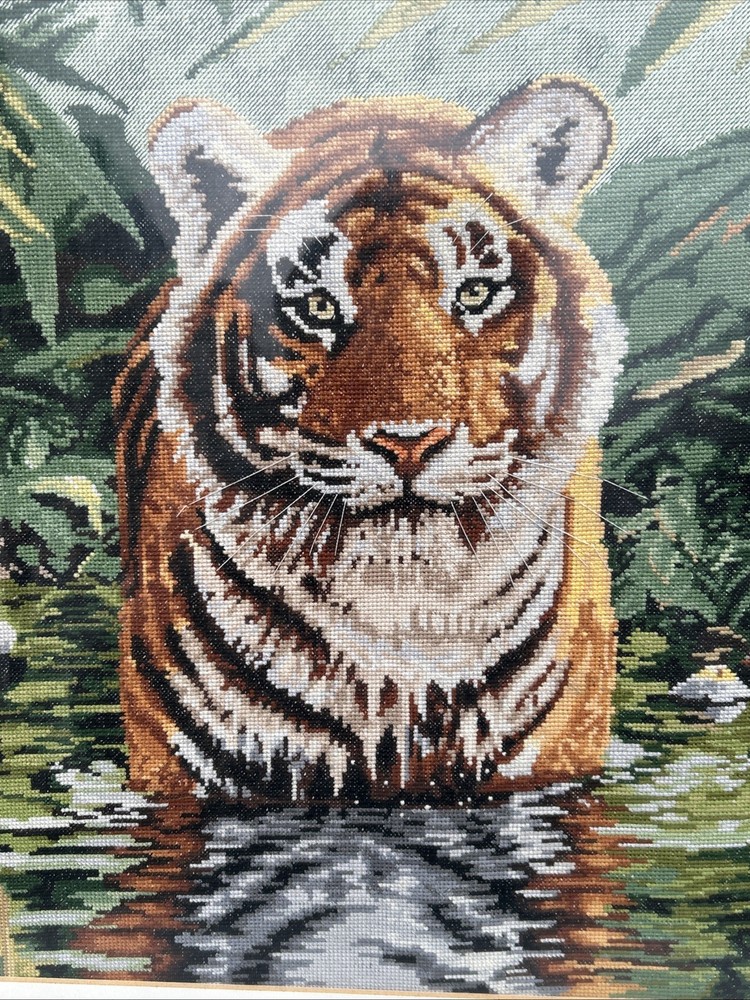Tiger Needlepoint, Petite Point Framed Artwork