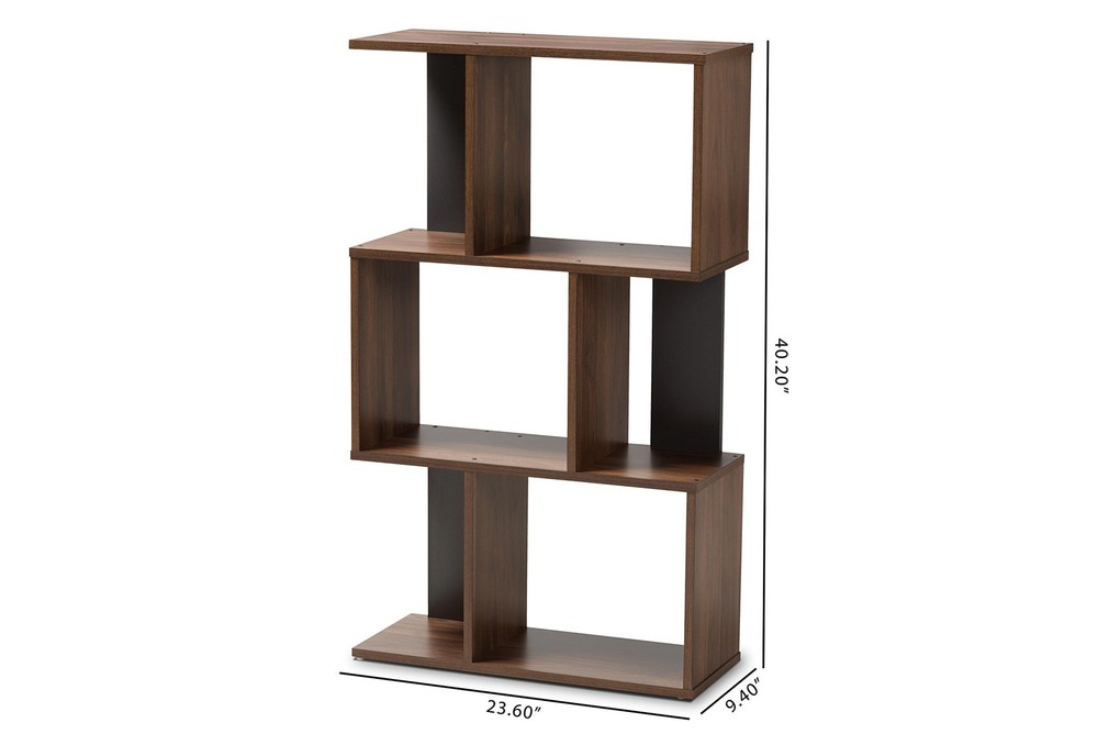 Baxton Studio Vivace Display Bookcase Walnut Brown Dark Grey Modern