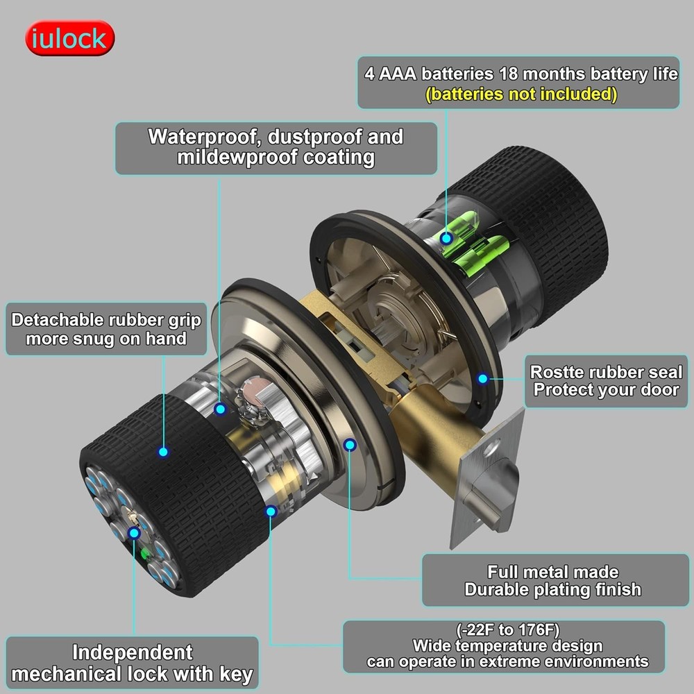 iulock Smart Door Lock with Keypad & Key 50 User Codes Auto Lock Waterproof