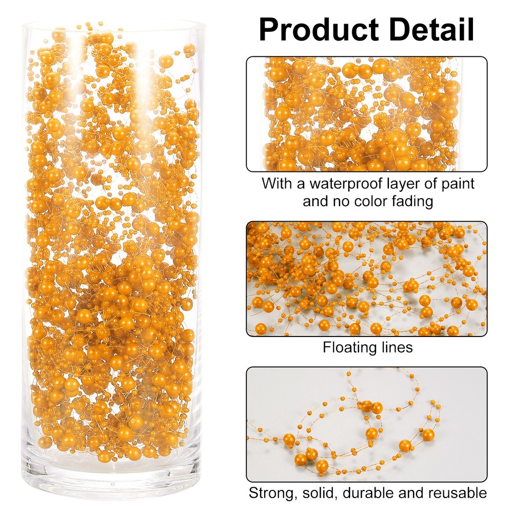 30pcs Artificial Pearl String for Floating Candle, 4.4 Ft Beads Pearl, Orange