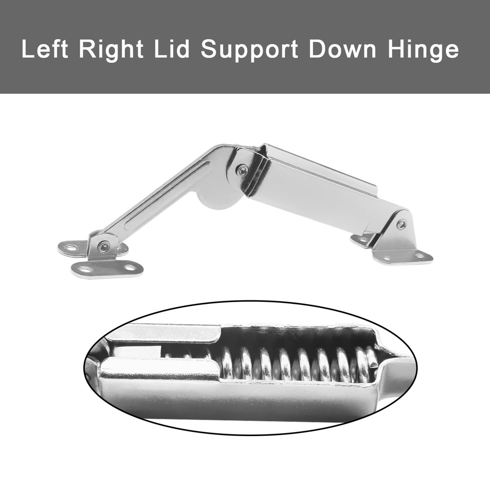 2 PCS Silver Tone Spring Lid Support Hinge Left Right Hardware Box Cabinet