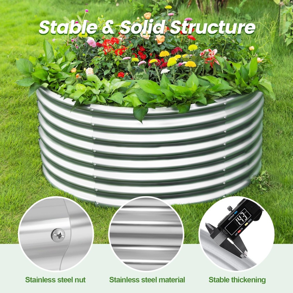 4×4×2ft Galvanized Raised Garden Bed Kit, Round Galvanized Planter Raised Gar...