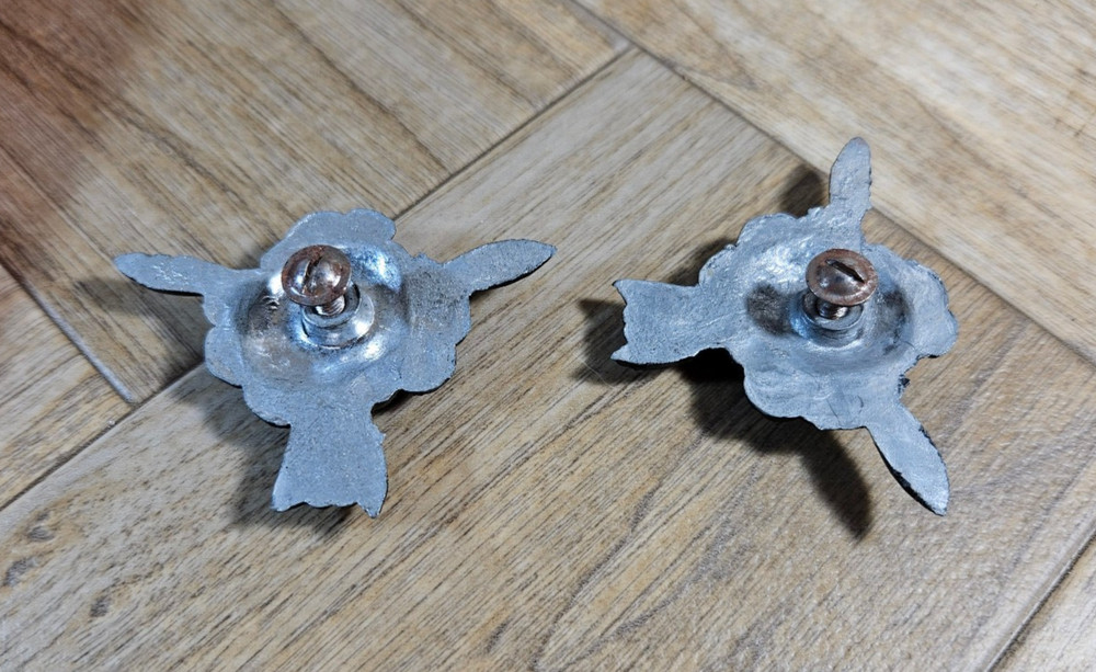 2 Small Metal Floral Drawer Pulls Painted Brown