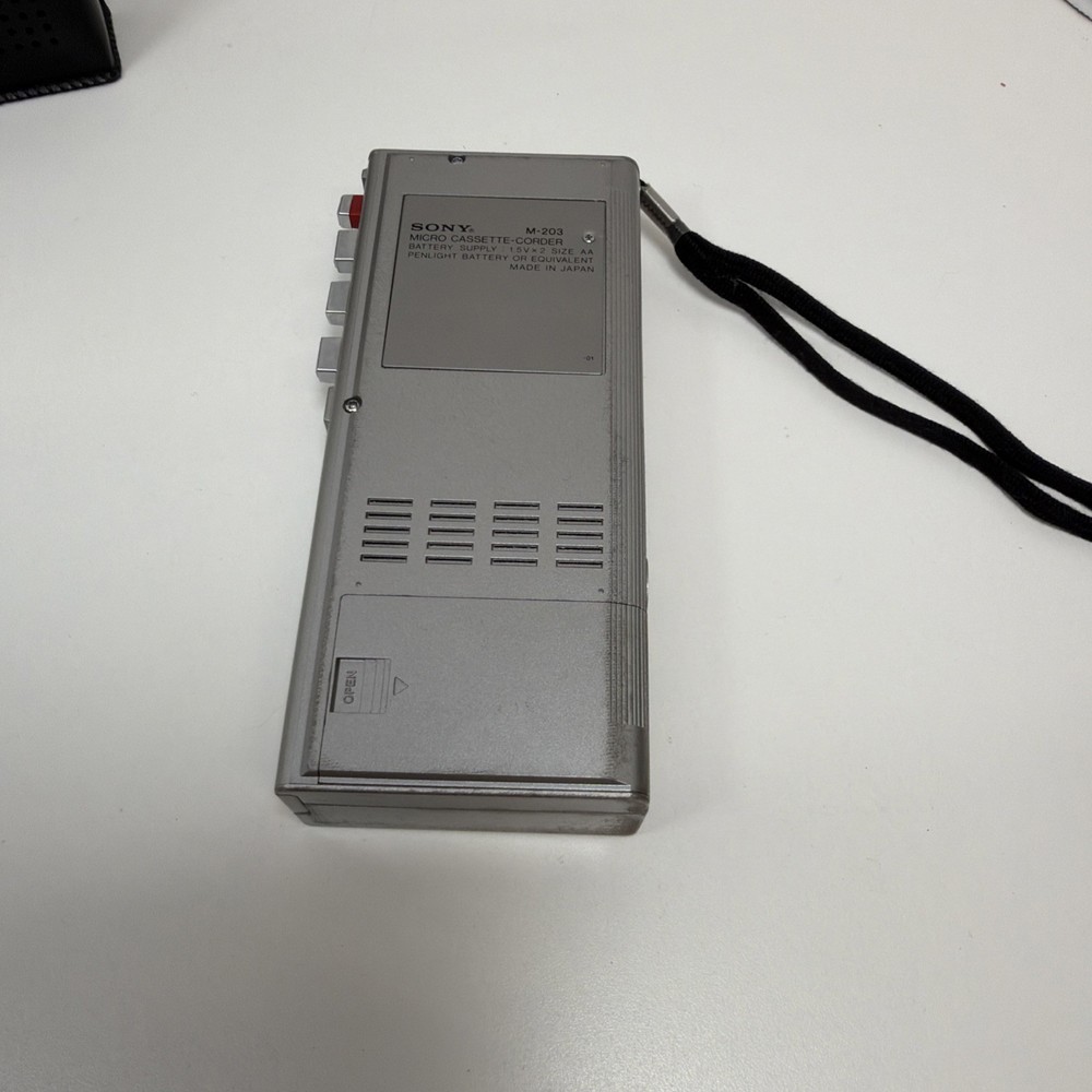 Sony Micro Cassette Recorder M-203 w/ Leather Case -Powers On NEEDS BELTS