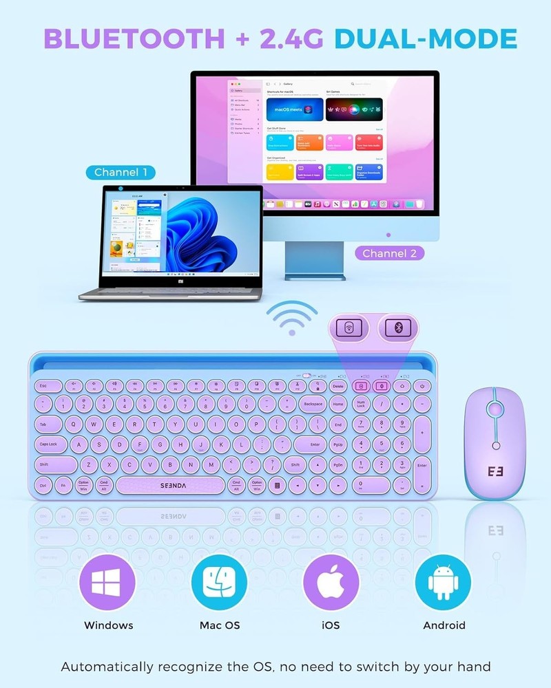 Bluetooth Keyboard and Mouse for iPad, CTU-301 Wireless Multi-Device Bluetoot...