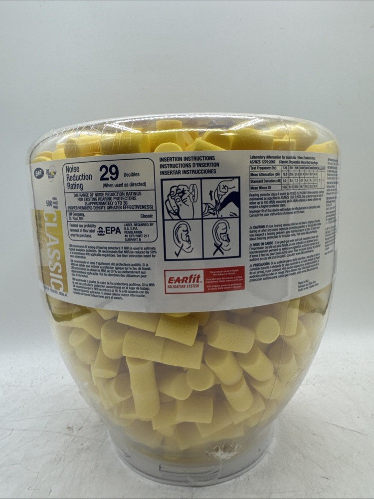 E-A-R Classic Earplugs 500 Count Bottle Yellow Polyurethane Foam Regular 3Mclass