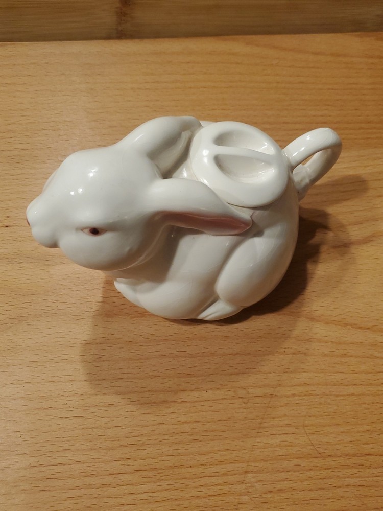 Vintage Bunny Rabbit Creamer Pitcher With Lid Ceramic Syrup Server Easter Decor