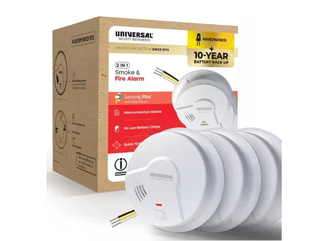 Universal Security (3-Pack) Hardwired & 10-Year Battery Smoke Detector