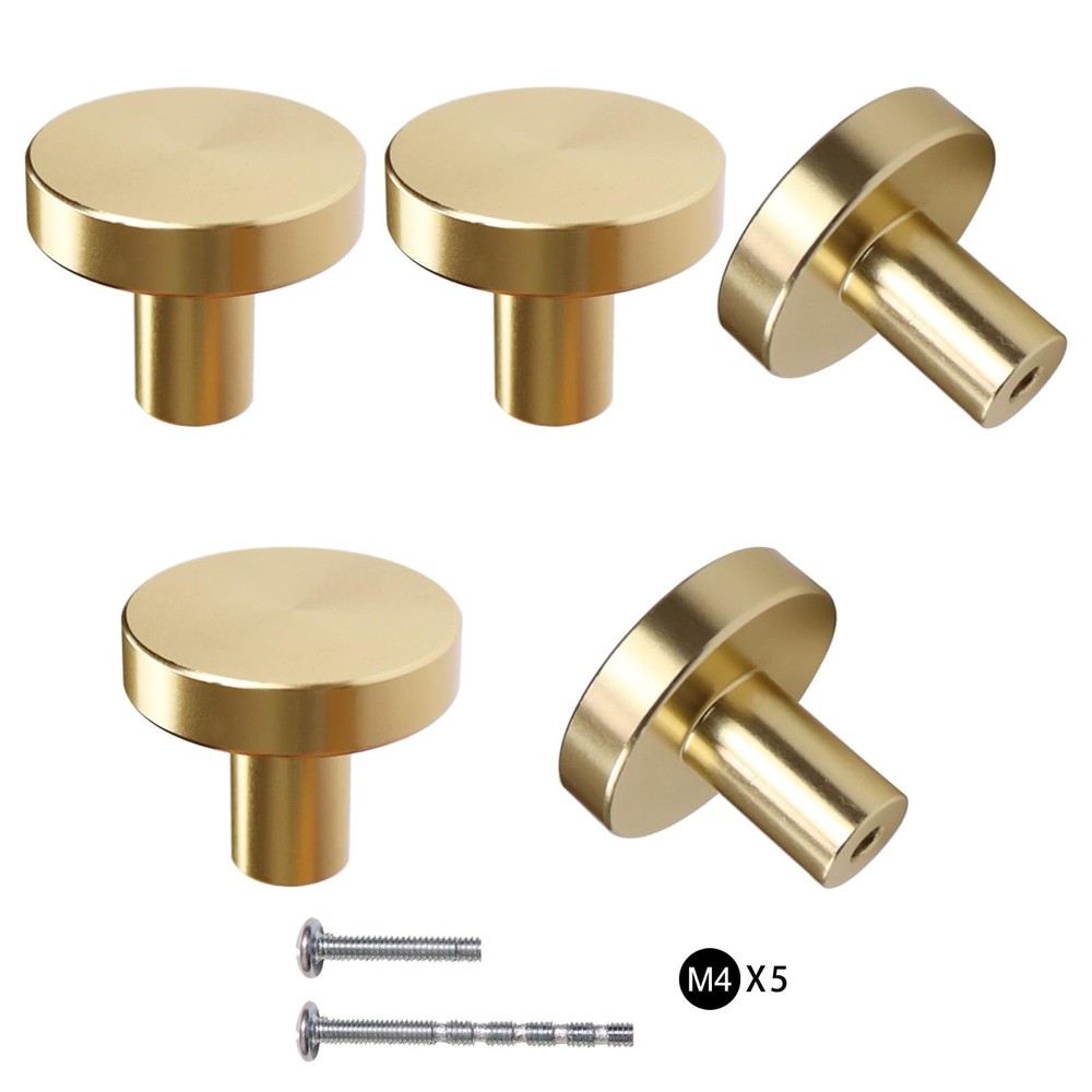 5 Pack Gold Cabinet Knobs Solid Drawer Knobs Brushed Brass Kitchen Hardware H...