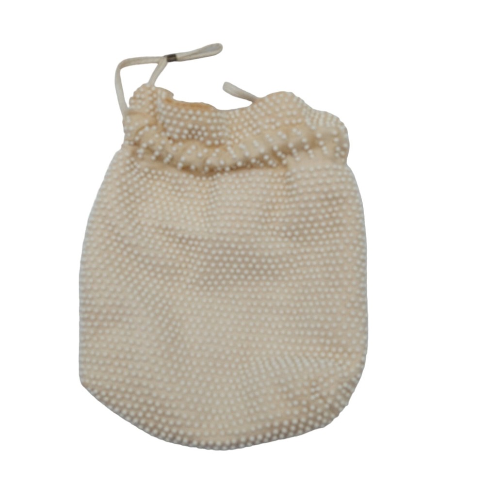 Beaded Purse With Pull String Closure Cream Colored Reversible