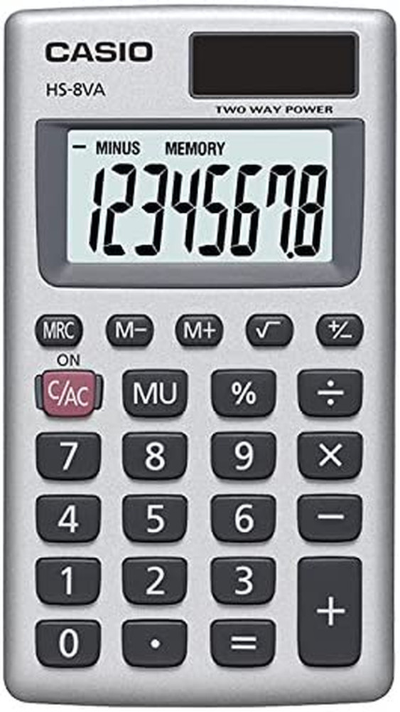 Casio Mini 6-Function Calculator Solar Powered with Battery Backup Large LCD