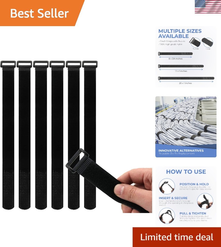 15 Pack Reusable Cinch Straps 1” x 12” - Hook & Loop Safety Solution