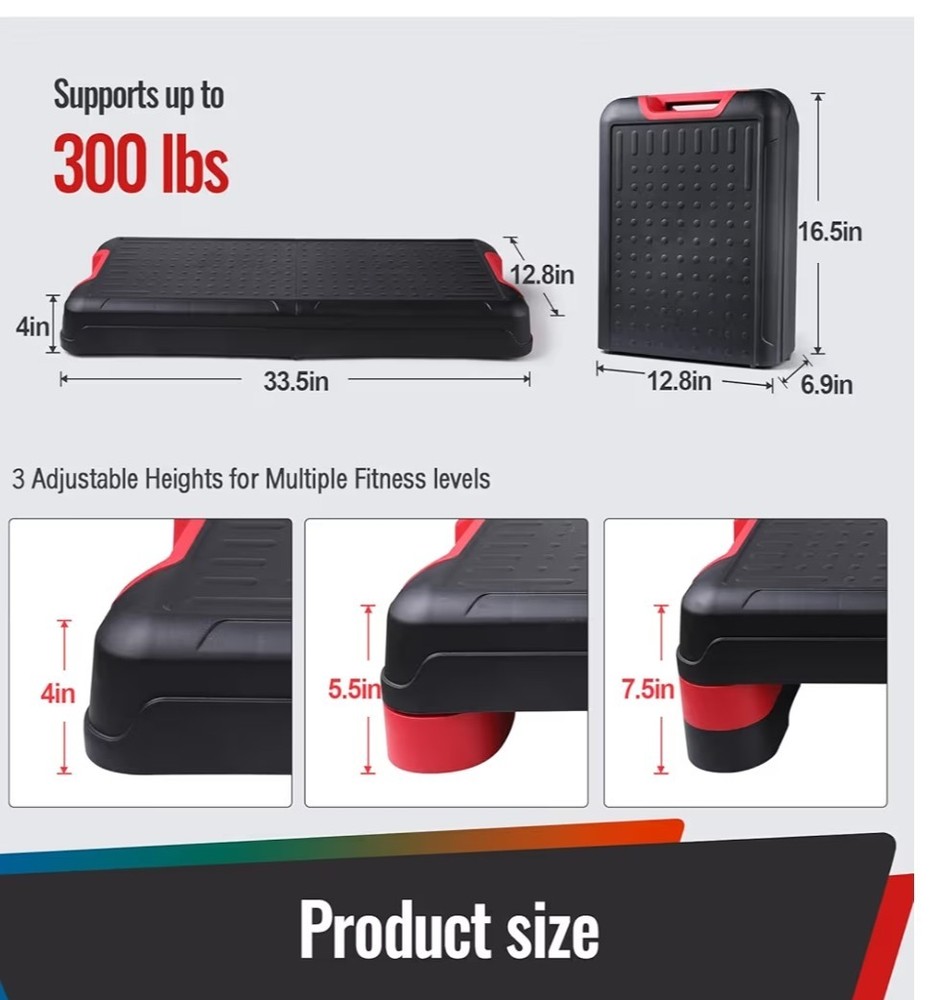 33.5" Aerobic Exercise Folding Step Platform for Home Workout, Configurable 3...