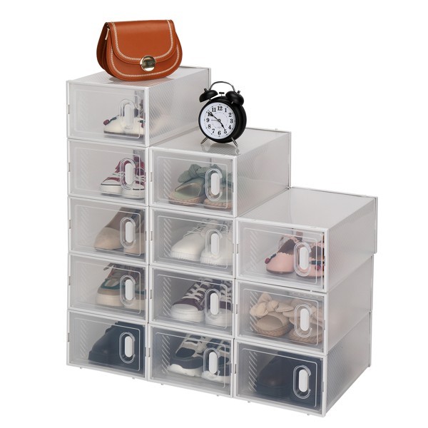 Shoes Storage Organizer Boxes, Clear Plastic 12 Pack Stackable - White