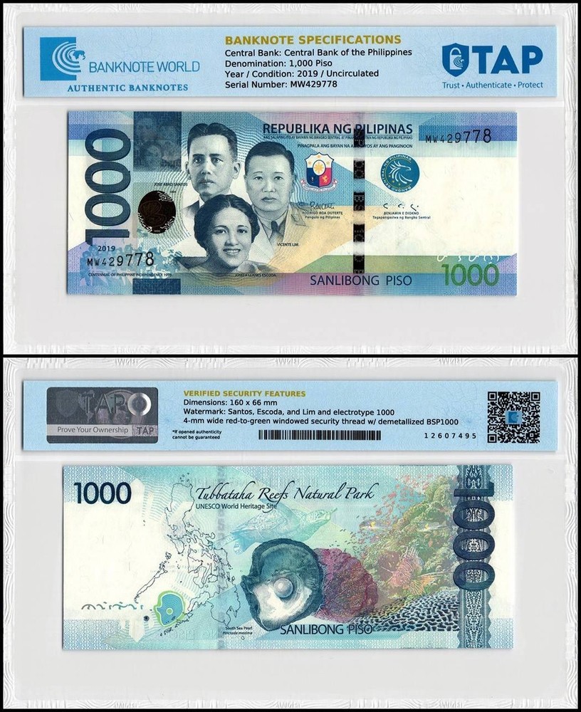 Philippines 1000 Piso, 2019, P-211e, UNC, TAP Authenticated