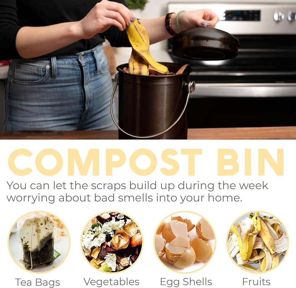 Countertop Compost Bin Kitchen | 1.3 Gallon | Odorless Composting Bin with Ca...