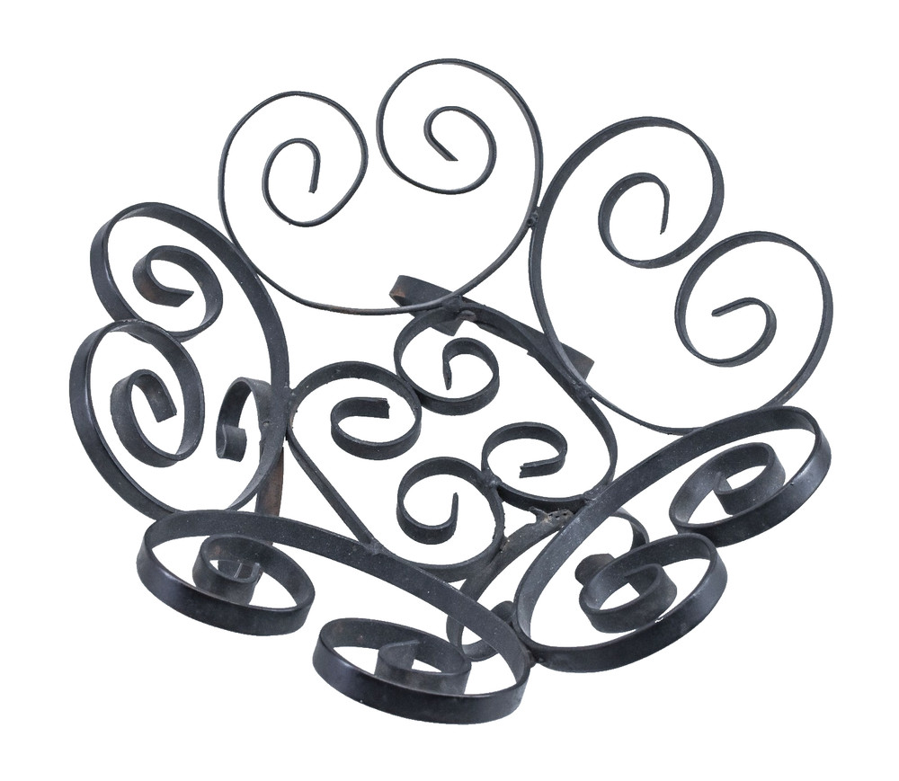 Black Wrought Iron Fruit Basket Footed Bowl Scroll Work Design Rustic Farmhouse