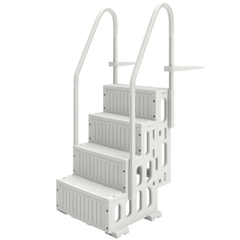 Above Ground Pool Ladder 4 Step Adjustable Non-slip with Dual Handrails White
