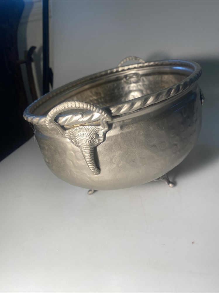 Hammered Metal Planter, Footed /Elephants