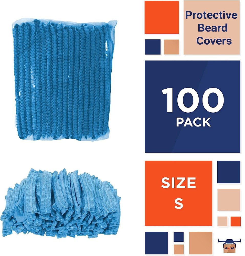 EZGOODZ Blue Disposable Beard Nets for Work, 18 Inch. Pack of 100...