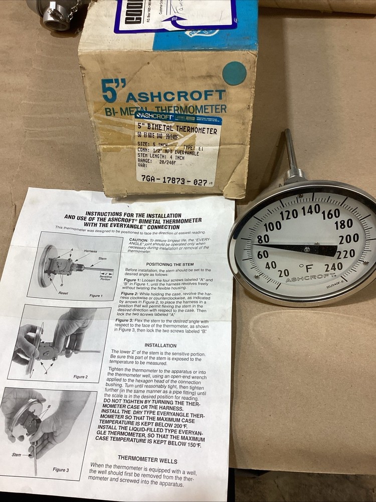 ASHCROFT 5” BIMETAL THERMOMETER 5" STEM 20-240 F