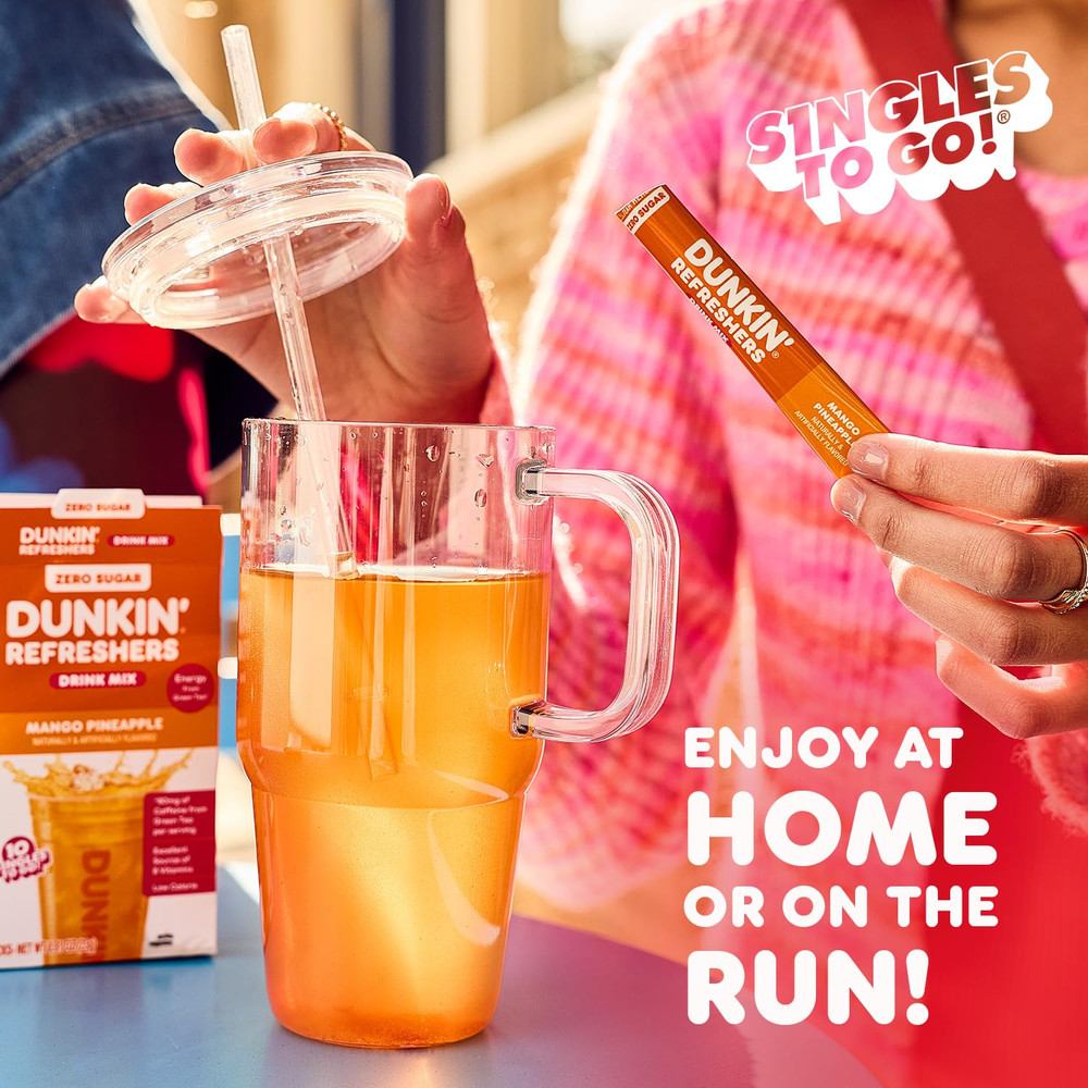Dunkin’ Zero Sugar Refreshers Powdered Drink Mix Packets, 30 Ct Variety Pack, 3