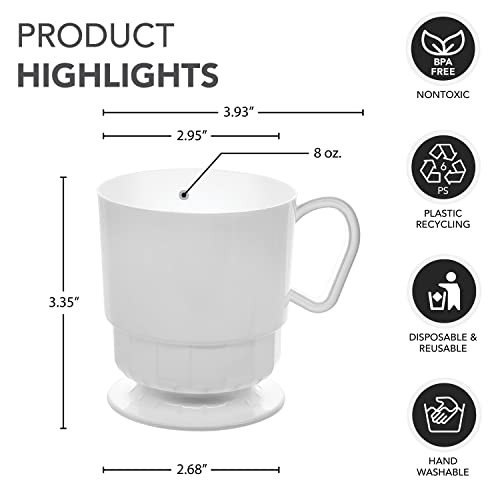 8-Ounce Hard Plastic Coffee Cup/Tea Mug with Handle 20-Count Deluxe White
