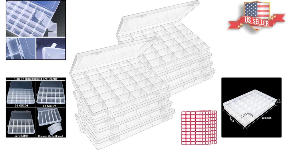 Multi-Purpose Adjustable Storage Boxes - 10.8" x 7" x 1.8" - 8 Packs