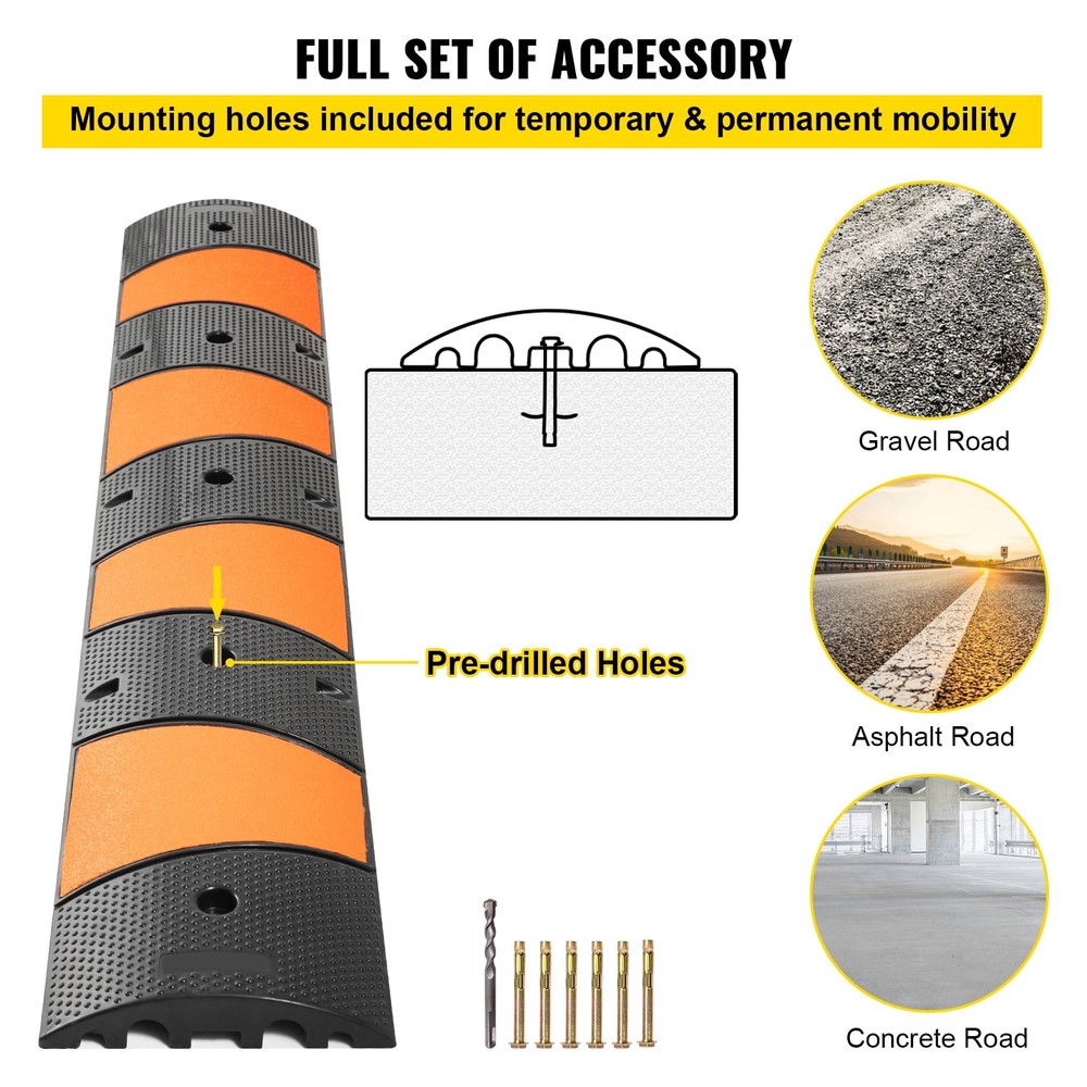 Rubberized Speed Reducer Single Pack Dual Channel Speed Hump 72.8" Length