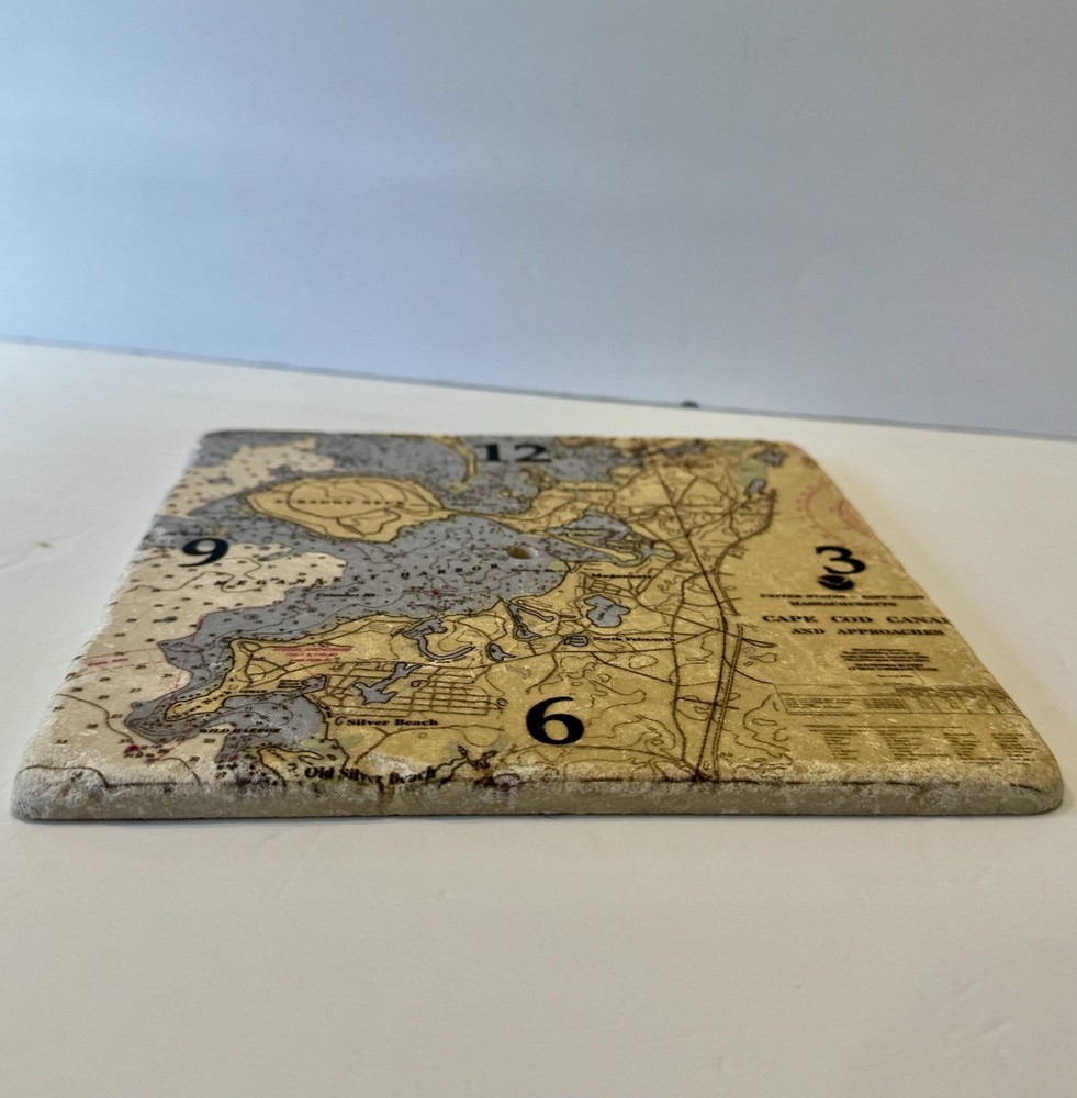 Nautical Chart Cape Cod Canal Clock Face(only)Botticino Marble HandCrafted N.Eng