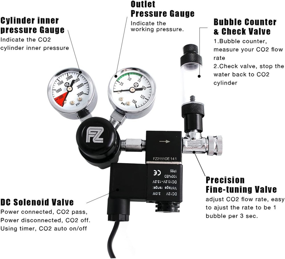 Modern Aluminum Aquarium CO2 Regulator with Bubble Counter & Installation Tools