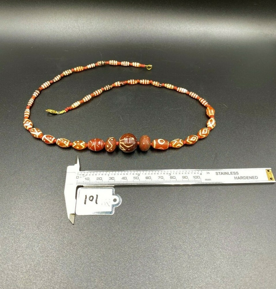 Antique Etched Carnelian Beads Necklace Mala