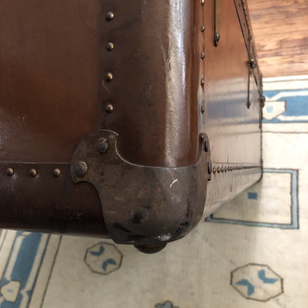 Early 1900s Hartmann Brown Gibraltarized Steamer Wardrobe Trunk