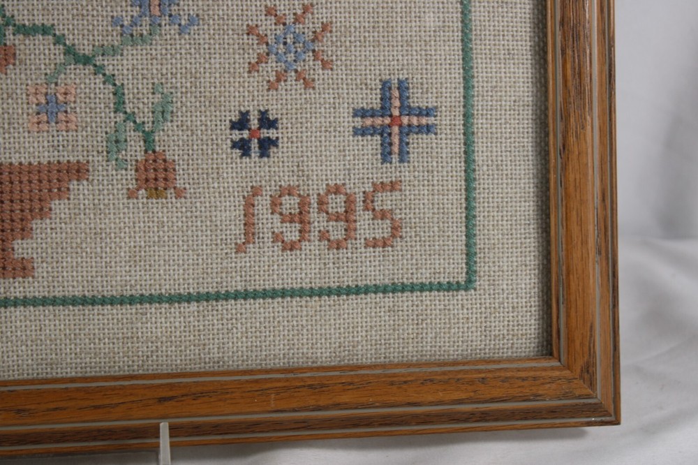 Vintage Framed Needwork Cross Stitch Sampler E Line 1995 Framed