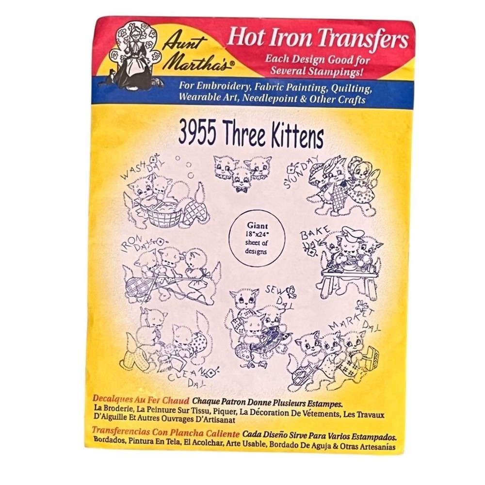 Vintage Aunt Martha's Hot Iron Transfers Three Kittens
