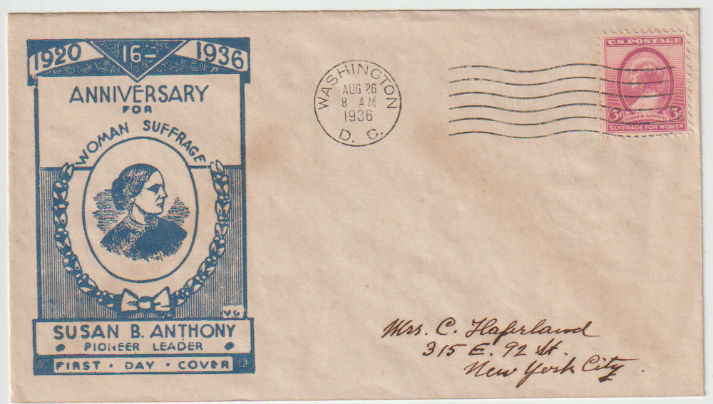 US Scott #784 FDC Susan B Anthony Washington DC  Cachet