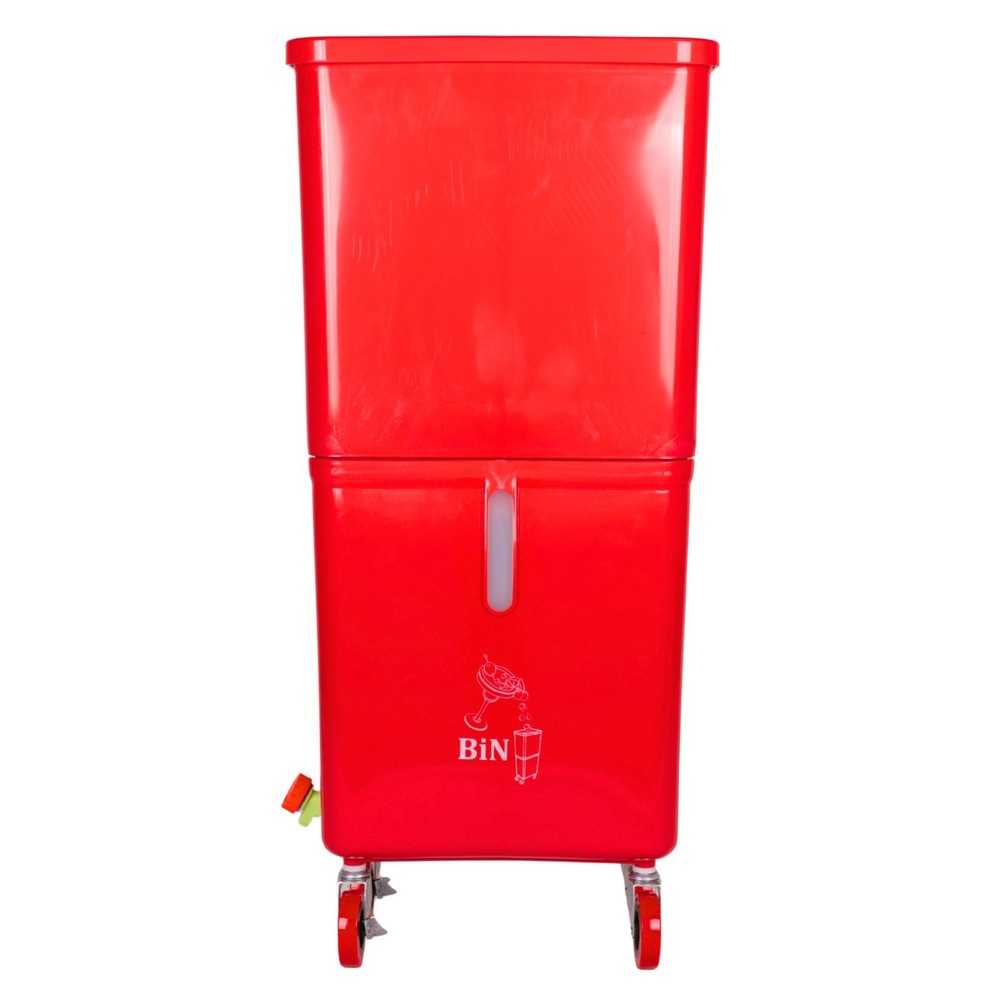 Red Drink Dump Bin w/ Wheels – Dual Compartment Liquid & Trash Disposal