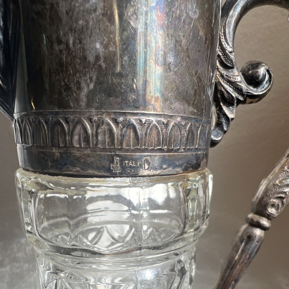 Italian Silverplate Cut Glass Lidded Pitcher Victorian Diamond Pattern
