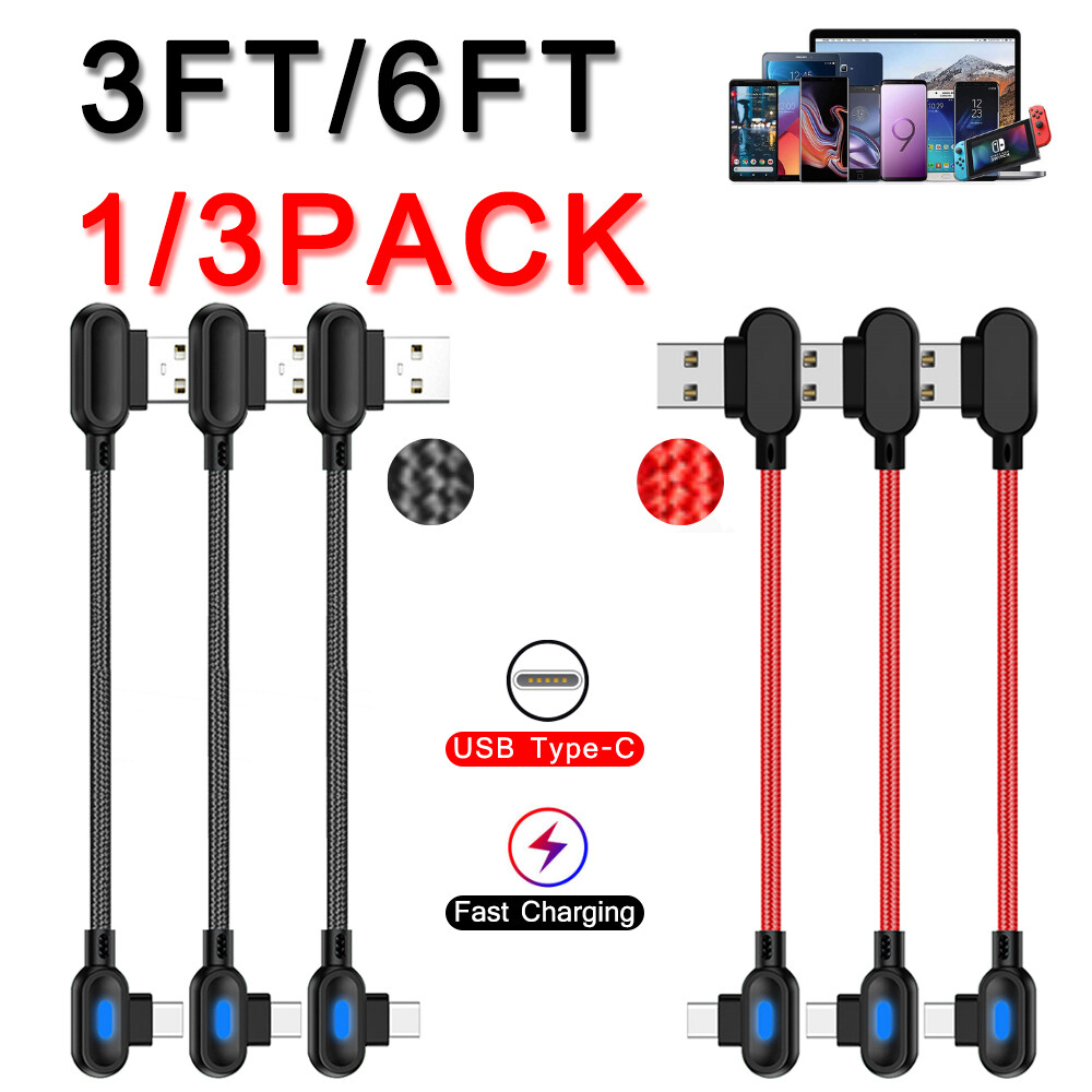 USB-C 90 Degree Right Angle Type-C Adapter Cord Data Sync Charging Charger Cable