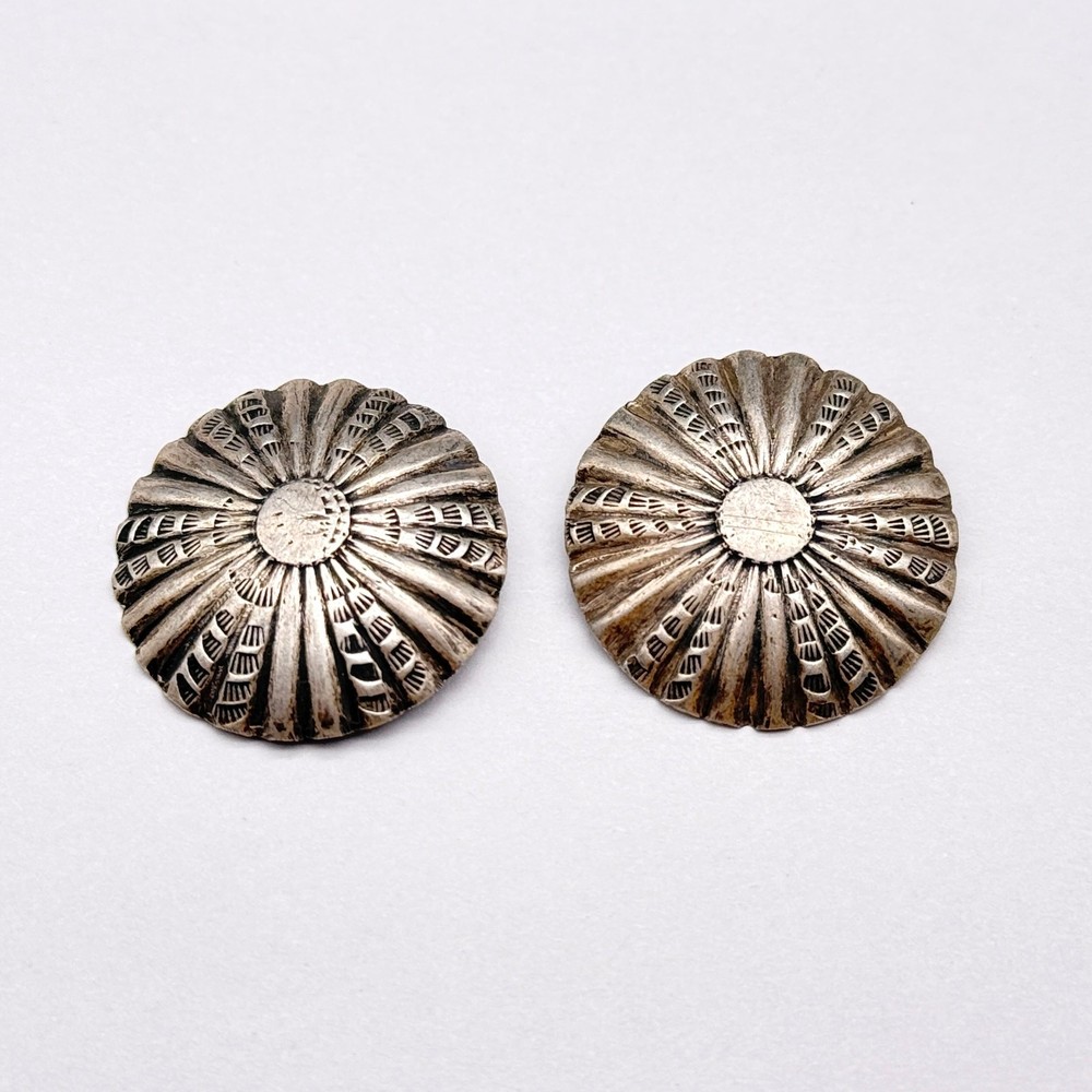 Vintage Navajo Native Concho Hand Stampwork Silver Button 1" - Two 2