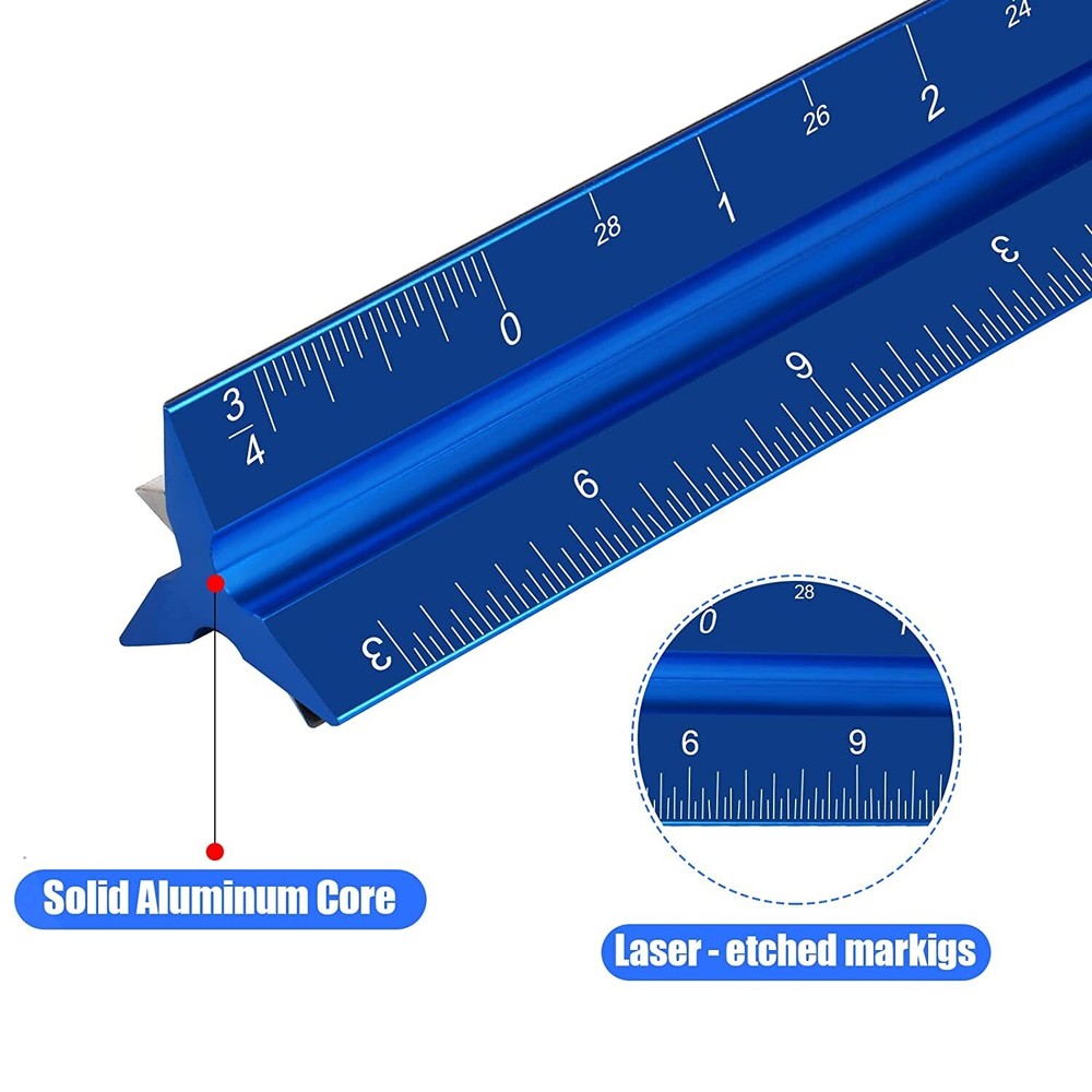 Architectural Scale Ruler 12" Aluminum Architect Triangular Blue Students New