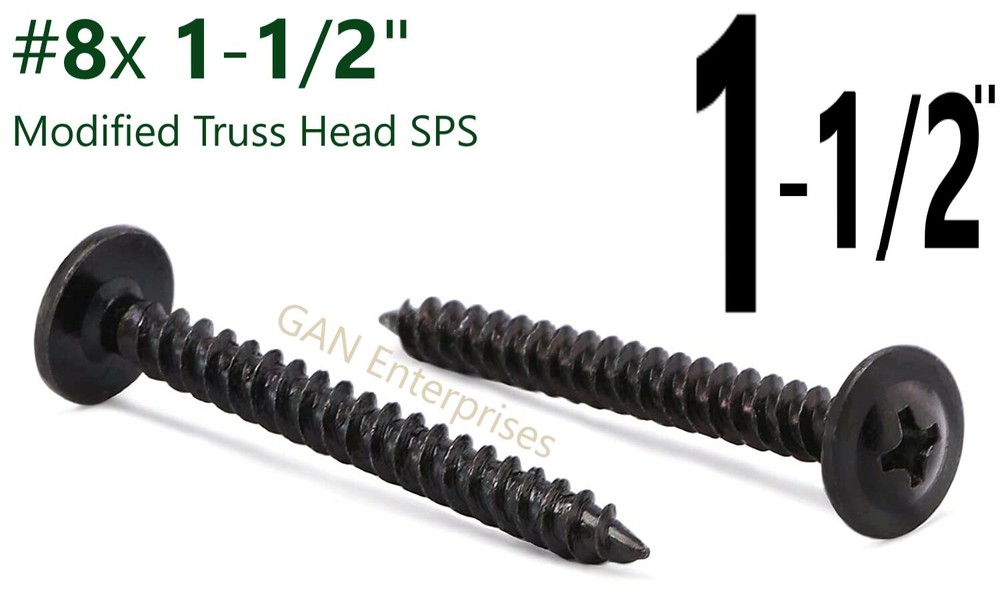 Modified Truss Head Self piercing sharp point Screws #8x 1/2"- 3" K-Lath Black